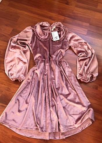 Pembe Kadife Kız Çocuk Elbisesi - Görsel 12