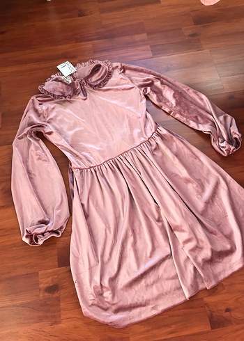 Pembe Kadife Kız Çocuk Elbisesi - Görsel 4