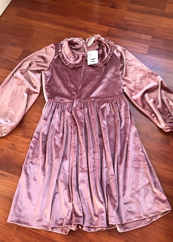 Pembe Kadife Kız Çocuk Elbisesi - Görsel 9
