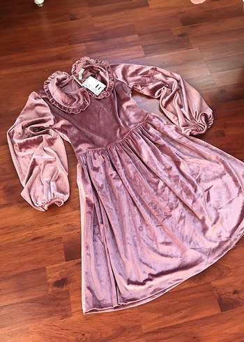 Pembe Kadife Kız Çocuk Elbisesi - Görsel 13