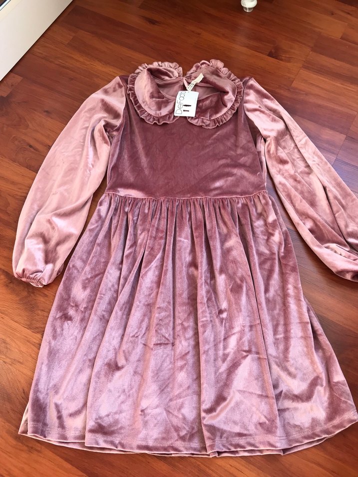 Pembe Kadife Kız Çocuk Elbisesi - Görsel 2