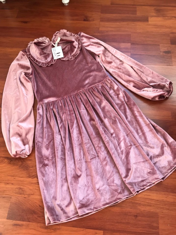 Pembe Kadife Kız Çocuk Elbisesi - Görsel 3