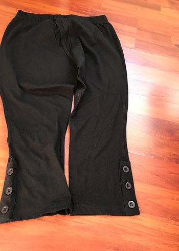 Düğmeli Siyah Tayt penye esnek rahat diz altı - Görsel 5