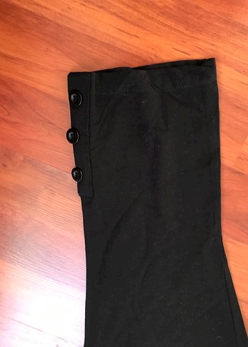 Düğmeli Siyah Tayt penye esnek rahat diz altı - Görsel 3