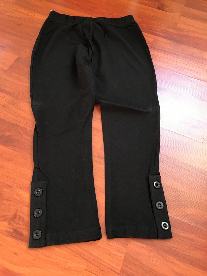 Düğmeli Siyah Tayt penye esnek rahat diz altı - Görsel 2