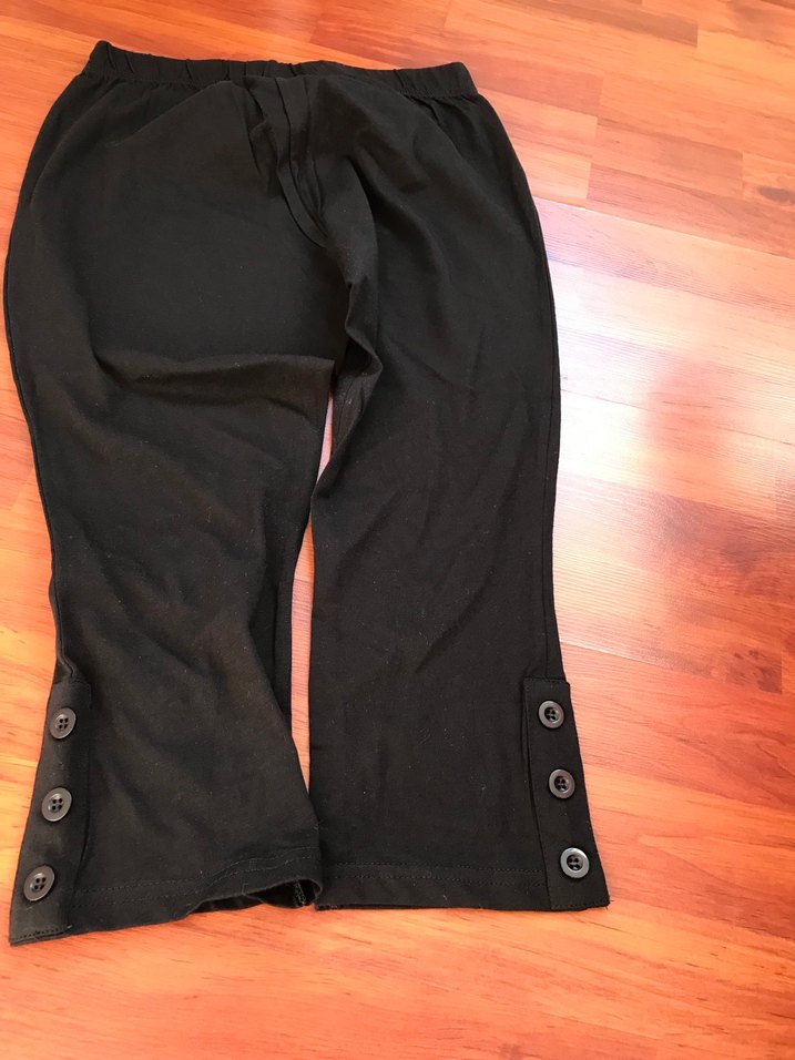 Düğmeli Siyah Tayt penye esnek rahat diz altı - Görsel 5