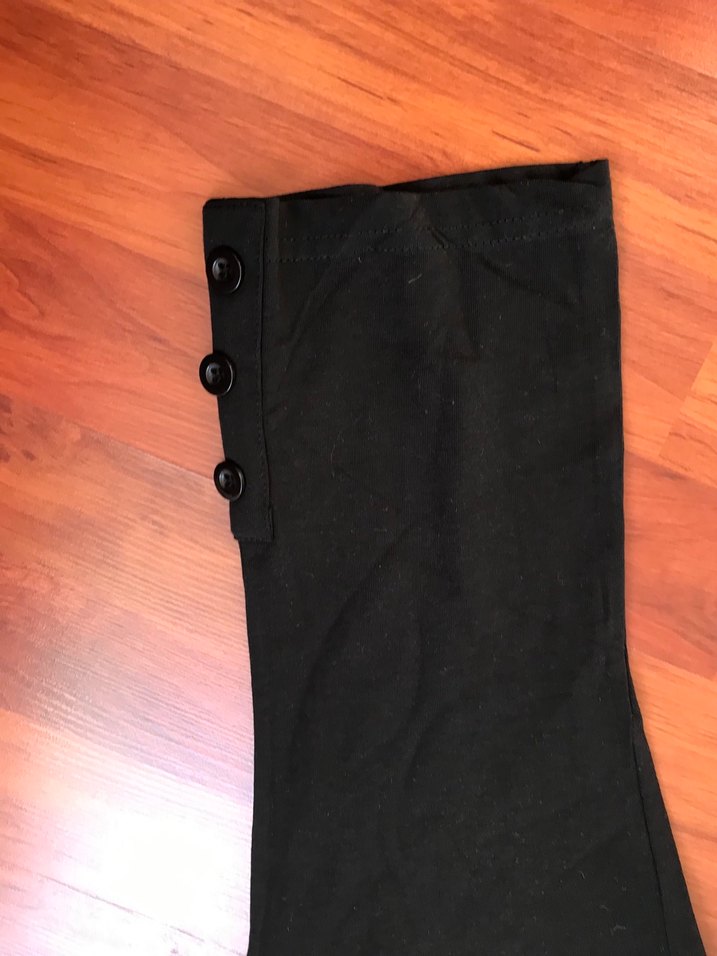 Düğmeli Siyah Tayt penye esnek rahat diz altı - Görsel 3