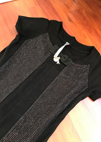 Kısa Kollu Siyah Payetli taşlı kısa  Elbise - Görsel 6