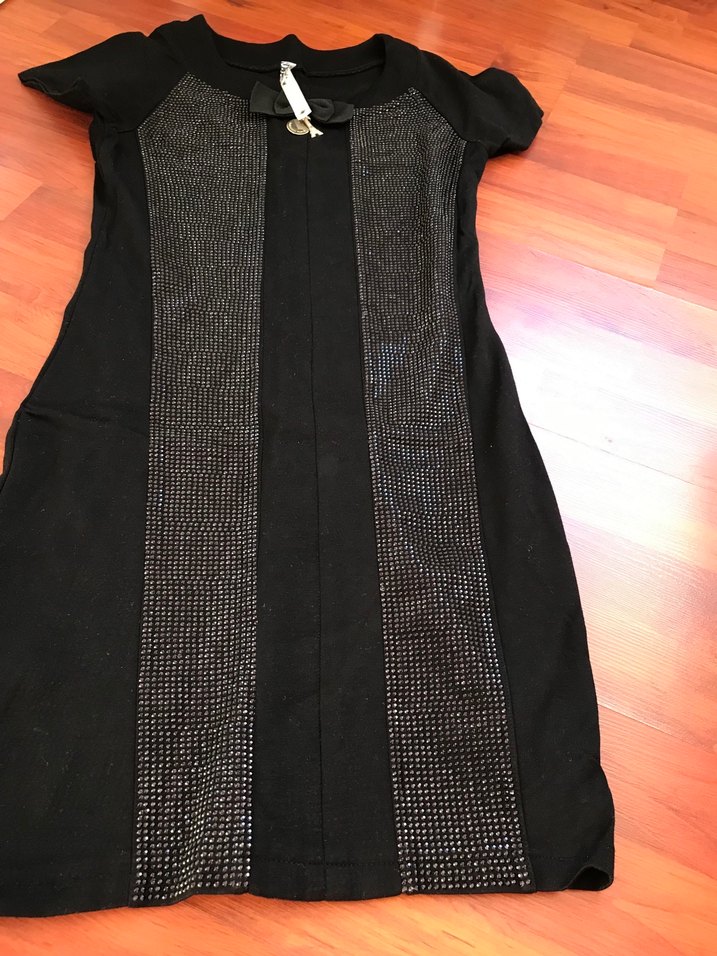 Kısa Kollu Siyah Payetli taşlı kısa  Elbise - Görsel 4