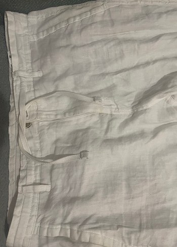 Beyaz Keten Rahat Kesim Pantolon - Görsel 4