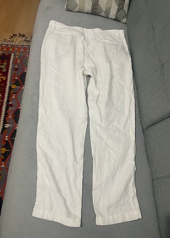 Beyaz Keten Rahat Kesim Pantolon - Görsel 2