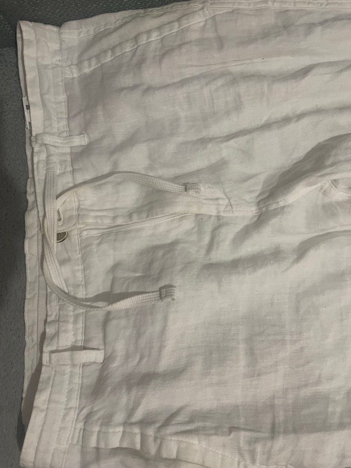 Beyaz Keten Rahat Kesim Pantolon - Görsel 4