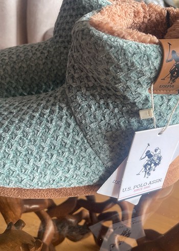 Orijinal U.S. POLO ASSN.yeşil kahve renkli Örgü ev botu - Görsel 7