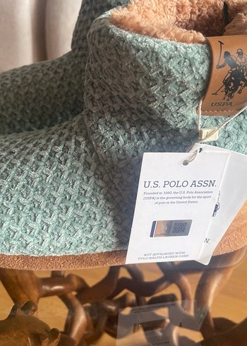 Orijinal U.S. POLO ASSN.yeşil kahve renkli Örgü ev botu - Görsel 6