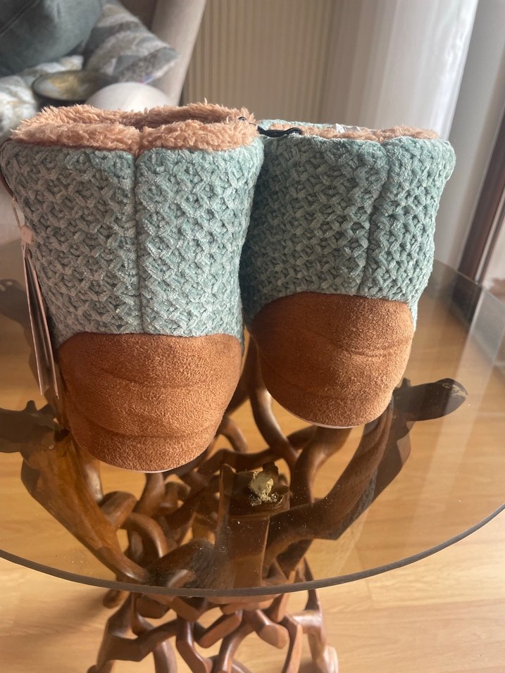 Orijinal U.S. POLO ASSN.yeşil kahve renkli Örgü ev botu - Görsel 2