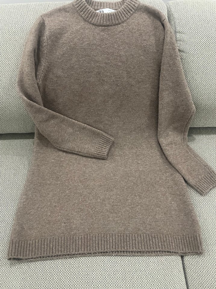 Uzun Kollu Kahverengi Örgü Kadın Kazak - Görsel 2