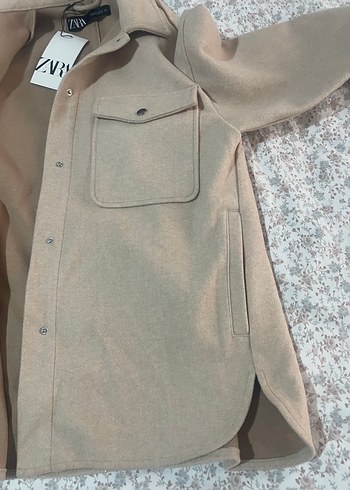 Bej Midi Boy çıt çıt Düğmeli unisex kaşe ceket - Görsel 4