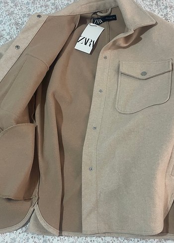 Bej Midi Boy çıt çıt Düğmeli unisex kaşe ceket - Görsel 8