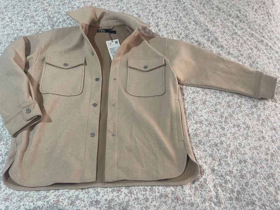 Bej Midi Boy çıt çıt Düğmeli unisex kaşe ceket - Görsel 3