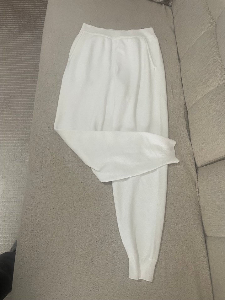 Kadın Beyaz Pamuklu Salaş Sweatpant - Görsel 3