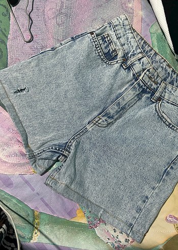 Mavi Bağlama Desenli Kadın Mini Denim Şort