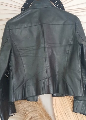 Siyah Deri Biker Ceket. Mango. hakiki deri - Görsel 15