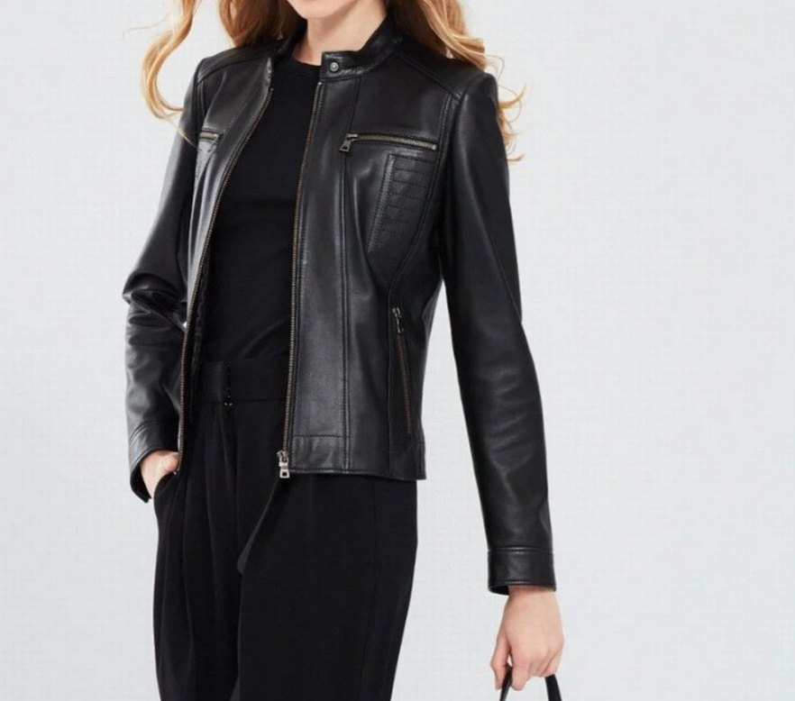Siyah Deri Biker Ceket. Mango. hakiki deri - Görsel 2