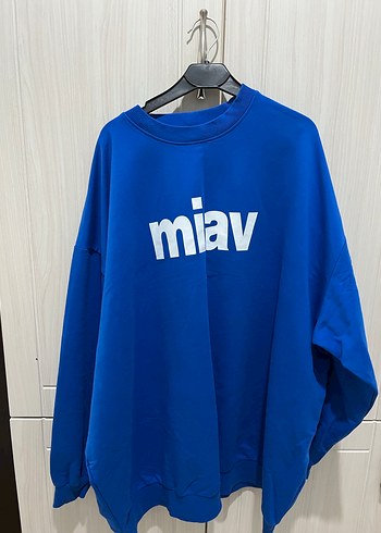 Mavi Oversize Baskılı Kadın Sweatshirt