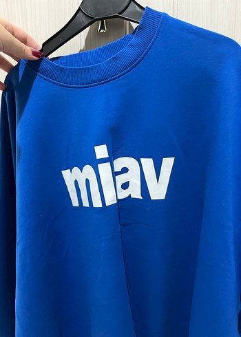 38 Beden Mavi Oversize Baskılı Kadın Sweatshirt