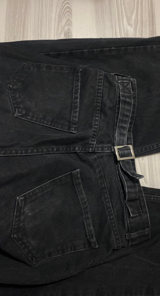 Siyah Kadın Midi Boy Bol Kesim Kot Pantolon - Görsel 2