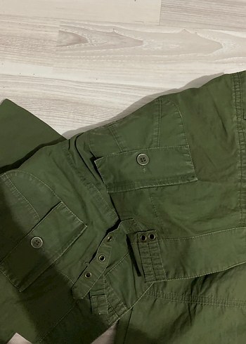 Haki Kamuflaj Desenli Bol Kesim Keten Pantolon - Görsel 3