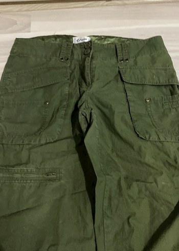 Haki Kamuflaj Desenli Bol Kesim Keten Pantolon - Görsel 2