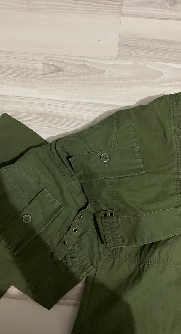 Haki Kamuflaj Desenli Bol Kesim Keten Pantolon - Görsel 3