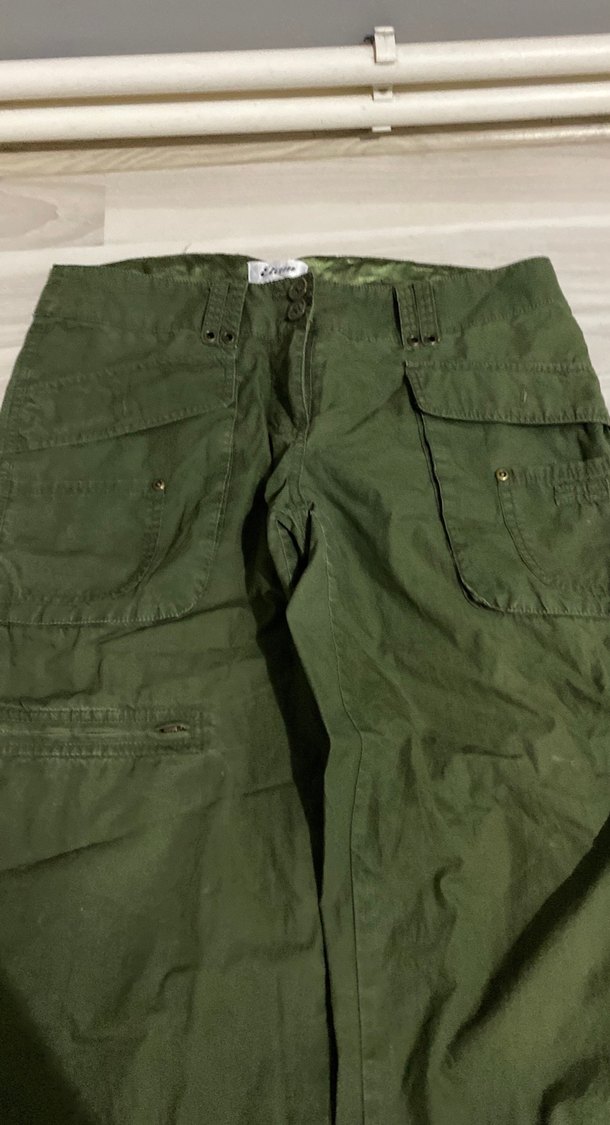 Haki Kamuflaj Desenli Bol Kesim Keten Pantolon - Görsel 2