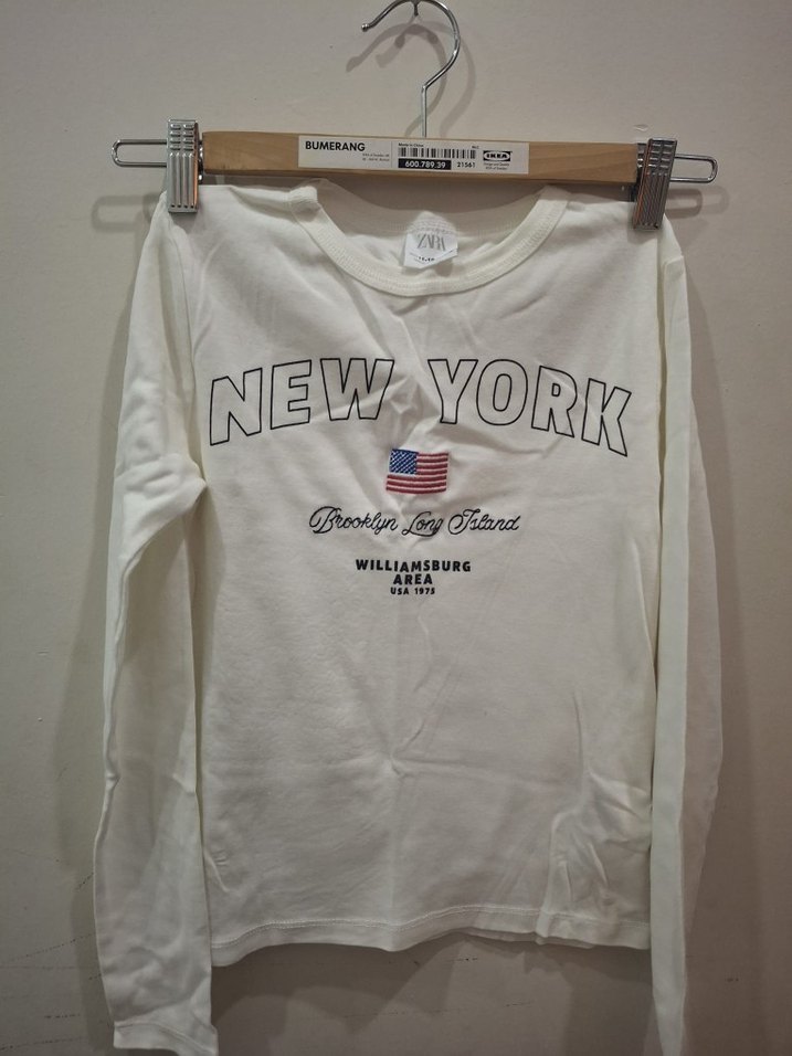 Beyaz Baskılı Uzun Kollu Kız Tişörtü - Görsel 2