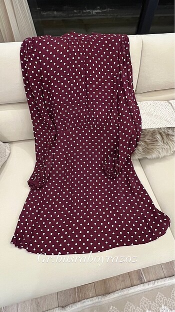 l Beden Mango bordo puantiyeli elbise