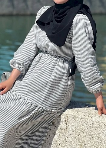 Gri Zebra Desenli Uzun Salaş Elbise