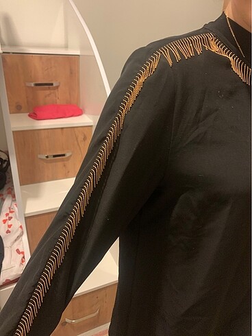 44 Beden Siyah gold püsküllü tunik