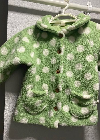 Kız Çocuk Yeşil Puantiyeli Düğmeli kaşe kaban - Görsel 2