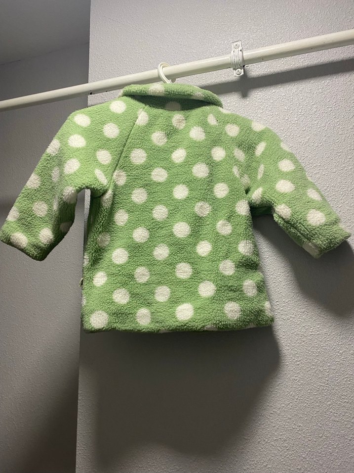 Kız Çocuk Yeşil Puantiyeli Düğmeli kaşe kaban - Görsel 3