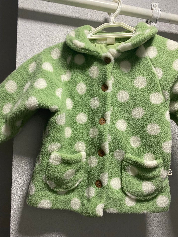 Kız Çocuk Yeşil Puantiyeli Düğmeli kaşe kaban - Görsel 2