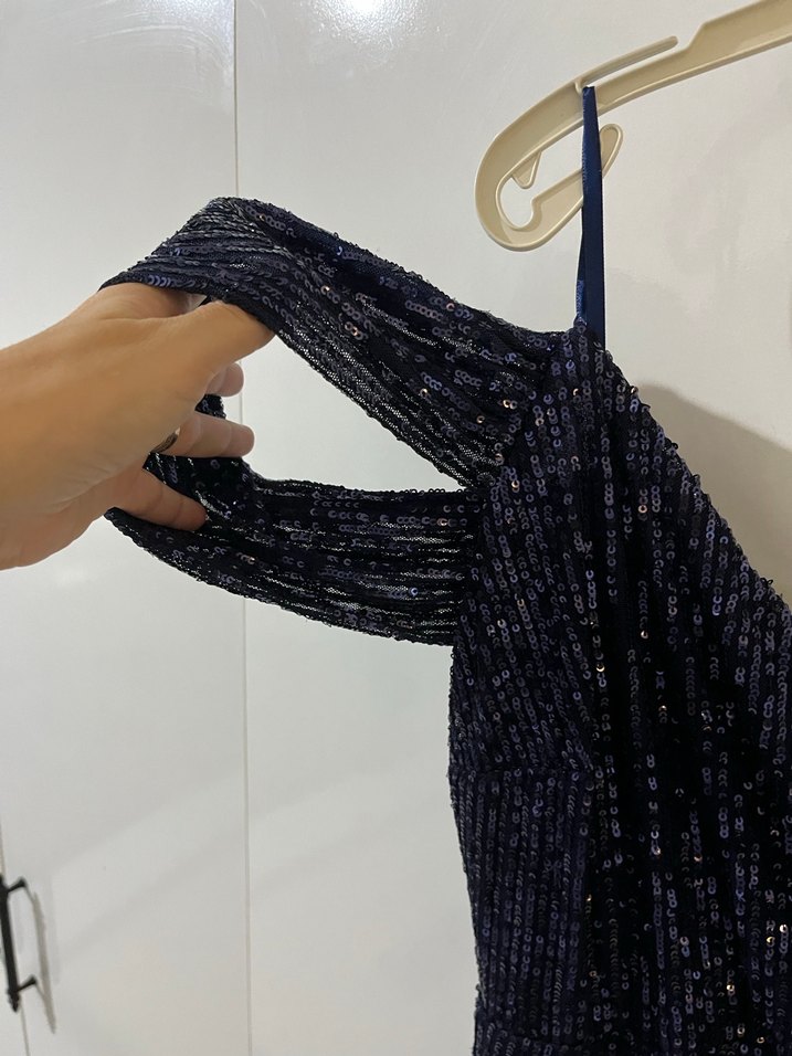 Drapeli Lacivert Uzun Abiye Elbise - Görsel 3