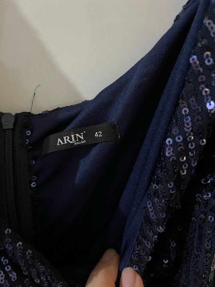 Drapeli Lacivert Uzun Abiye Elbise - Görsel 5