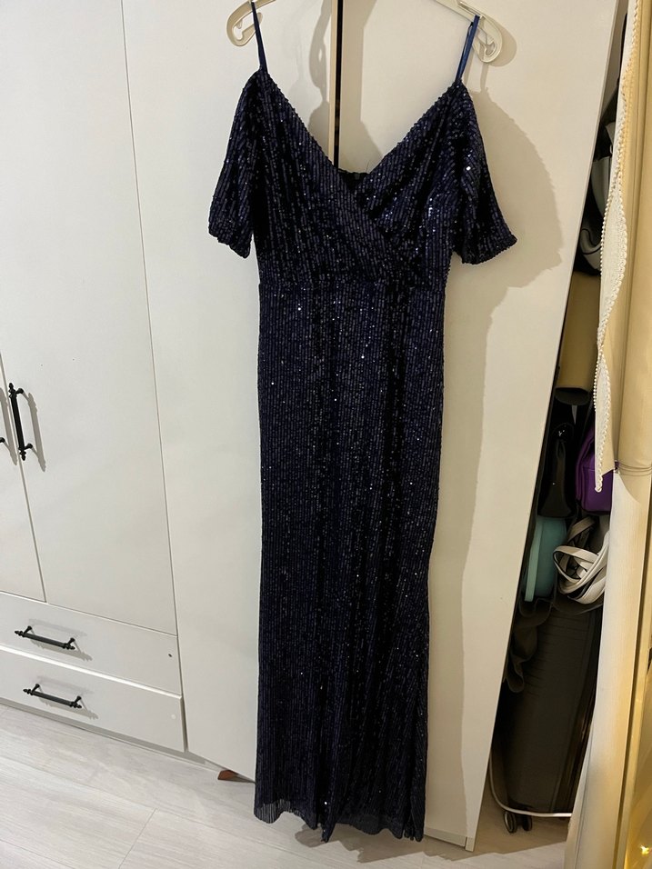 Drapeli Lacivert Uzun Abiye Elbise - Görsel 2