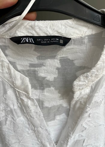 Zara Zara Nakışlı Beyaz Keten Kadın Gömlek
