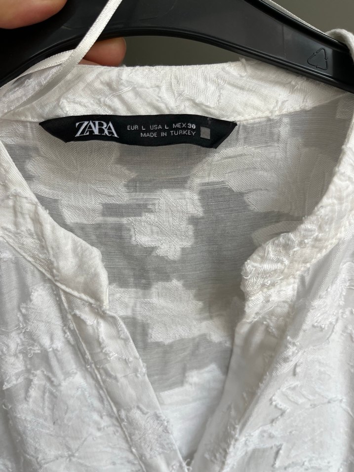 Zara Nakışlı Beyaz Keten Kadın Gömlek - Görsel 2