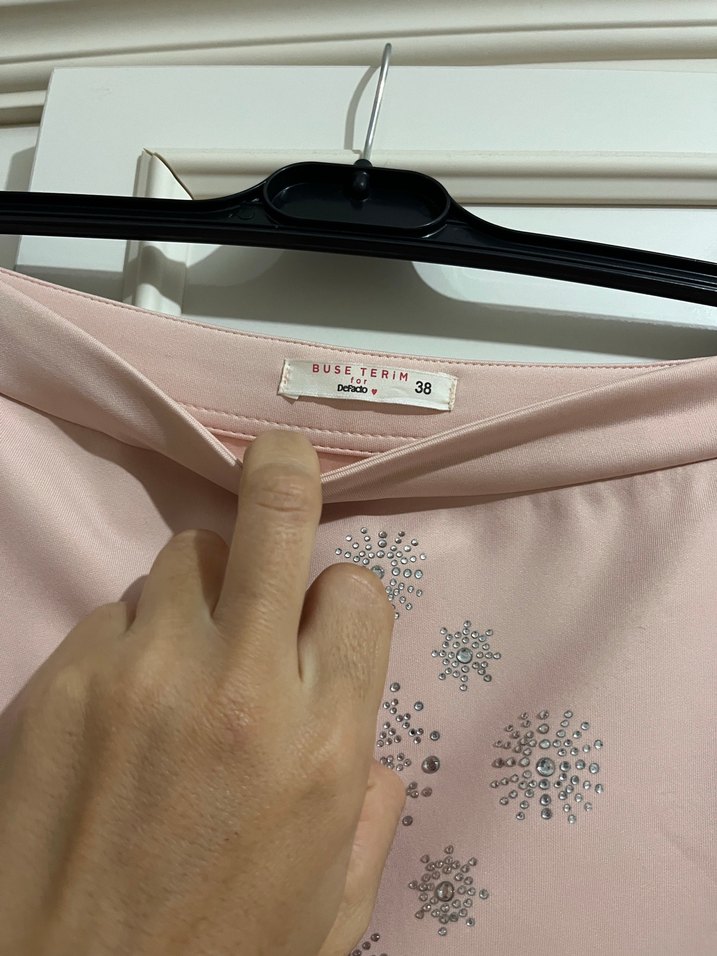 Defacto Buse terim koleksiyonu toz Pembe İşlemeli Mini Etek - Görsel 3