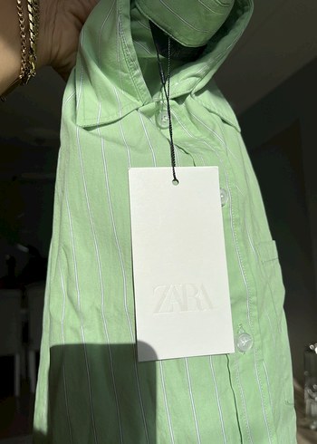 Zara çizgili oversize poplin gömlek - Görsel 7
