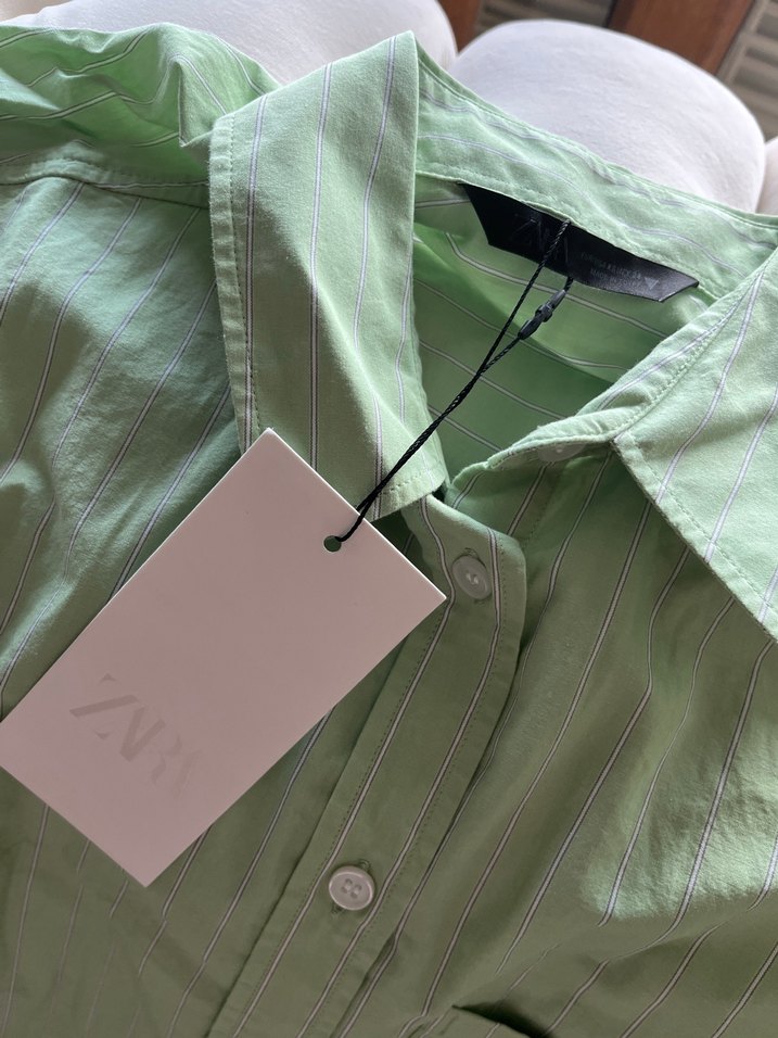 Zara çizgili oversize poplin gömlek - Görsel 5