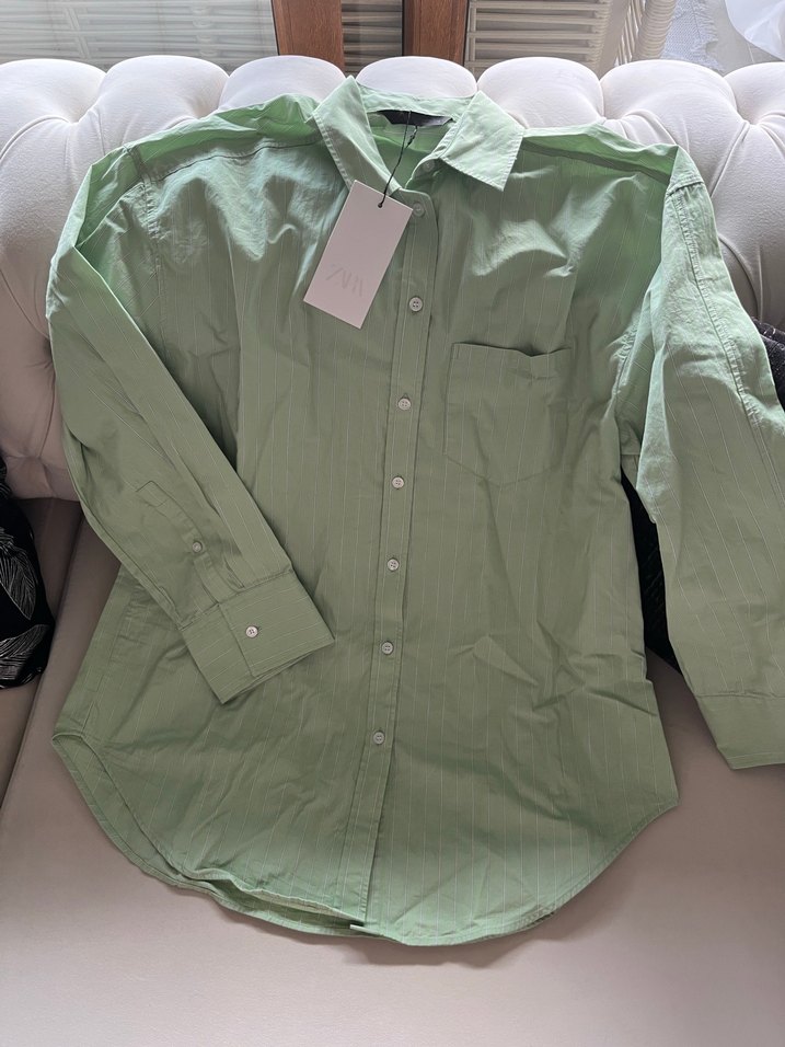 Zara çizgili oversize poplin gömlek - Görsel 4
